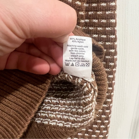 J. Crew Turtleneck Sweater Camel Brown White Pullover Textured Stripes Womens XL - Picture 6 of 7